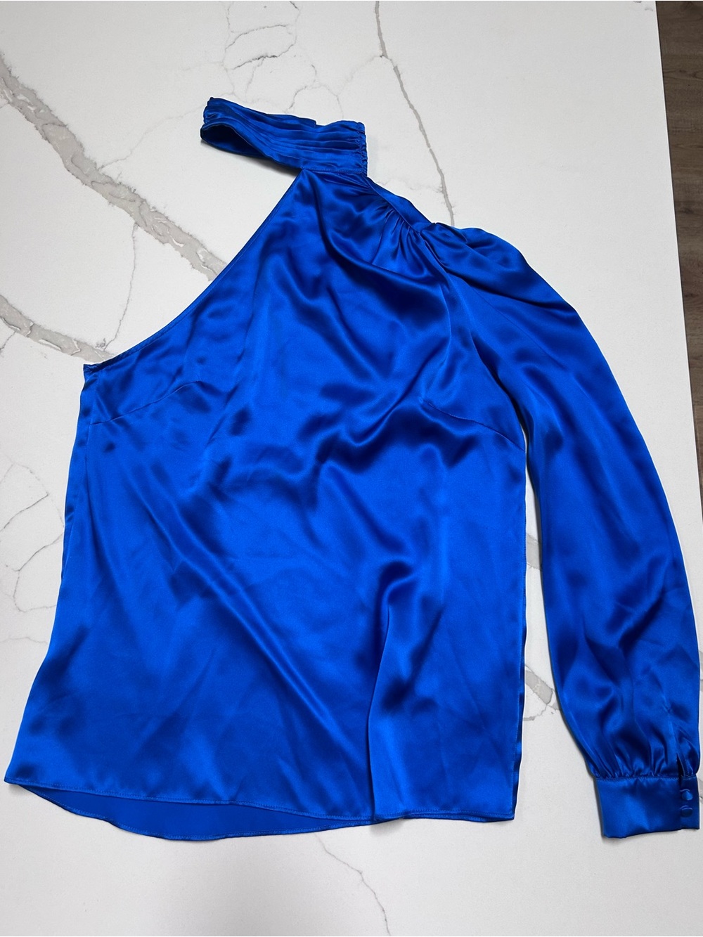 Generation Love One-Shoulder 100% silk Blouse in Cobalt Blue